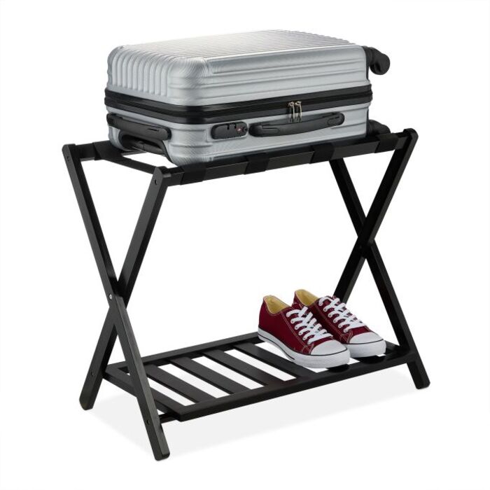 Relaxdays Black Bamboo Luggage Rack