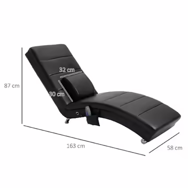 HOMCOM Recliner Chair with Leather and Massage Function, 58 x 163 x 87 cm, up to 120 kg, 8 Massage Points, with Remote Control, High Back Rest Cushion, Black | Aosom