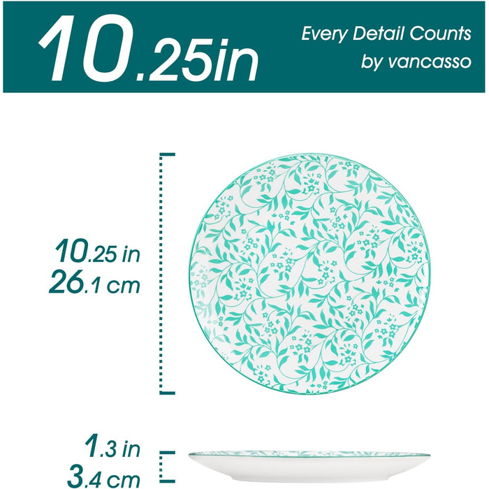 Набір посуду Vancasso Selene на 6 осіб (24 елементи) з пастелевого порцеляну, 6 тарілок, 6 десертних тарілок, 6 супових тарілок, 6 мисок, сумісний з мікрохвильовою піччю, діаметр тарілок 26 см