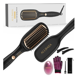 Професійний випрямляч для волосся – щітка-випрямляч, 4 температурні режими, 140°C–200°C, час нагріву 30 секунд, з іонізацією, підходить для всіх типів волосся (золотистий)