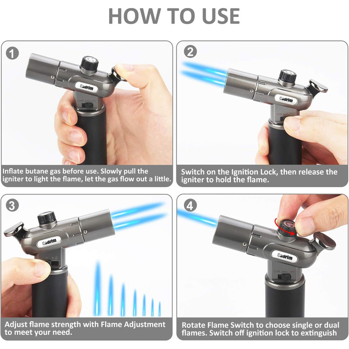 Газовий пальник Flambierbrenner з подвійним полум'ям для приготування десертів, гриля та карамелізації. Ідеально для дому, кухні та барбекю