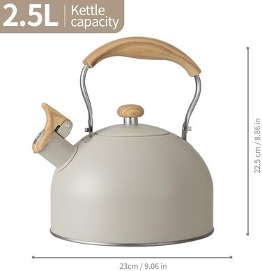 Чайник Teekessel 2.7л з дерев'яною ручкою, гучний свисток, нержавіюча сталь, антикорозійний, для всіх плит (2.5л)