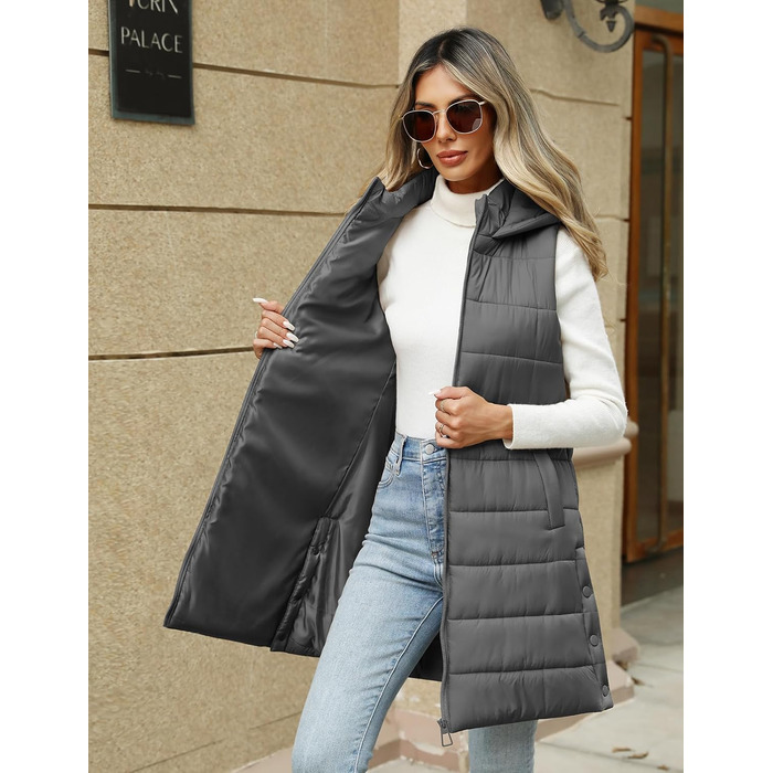 Жіночий пуховик Yuongirl, довгий, з капюшоном, легкий, теплий, для осені/зими (сірий, XL)