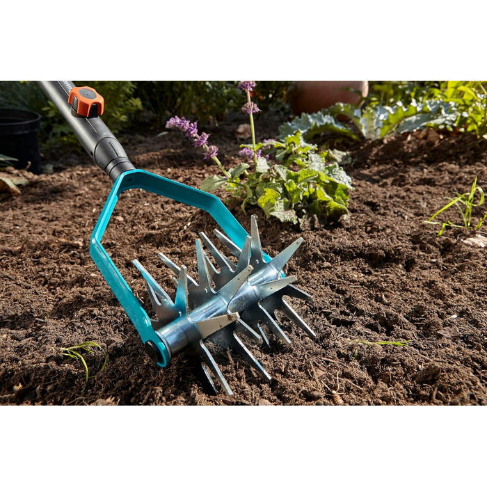 Gardena combisystem Star Cultivator: Soil cultivator for seedbed preparation and soil loosening, 14 cm working width, made of high-quality steel, Duroplast-coated, star wheels galvanized (3196-20)