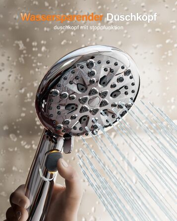 Cobbe Shower Head - Water-saving, pressure-boosting with stop function, handheld shower with 7+2 spray patterns, shower head with strong jet for cleaning bathtub made of ABS, Chrome
