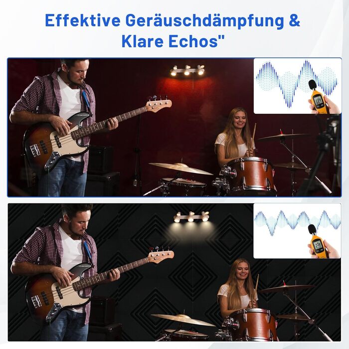 Акустичний поролон для шумоізоляції 30x30x5 см, звукопоглинаючі панелі для стін з клейкою основою, набір 32 шт. для студії звукозапису та домашнього кінотеатру