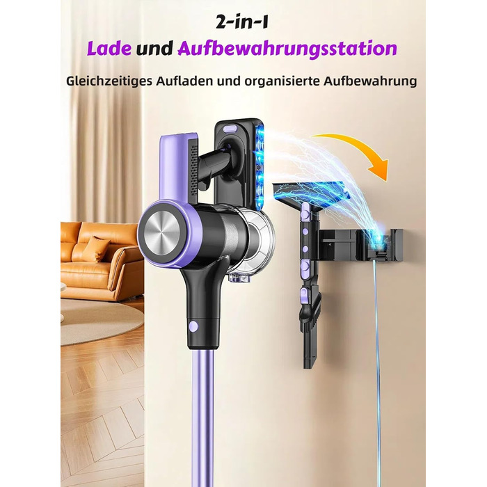 Бездротовий пилосос SUXIANGVAC 48KPa, 500W, 55 хвилин роботи, з док-станцією, LED дисплеєм, антизаплутана щітка, для шерсті тварин, килимів, твердих поверхонь, авто, фіолетовий