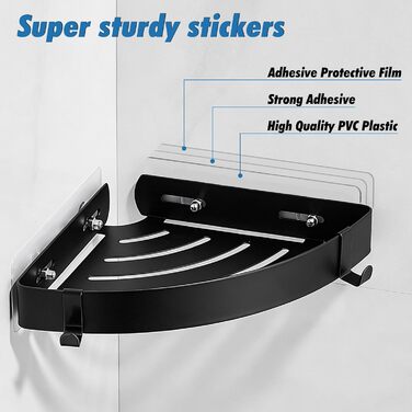 Поличка для душу без свердління, кутова, з нержавіючої сталі, 2 шт. (Чорний)