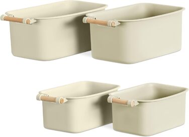 Navaris 4x Storage Box Storage Crate with Wooden Handle - Plastic Box Organizer for Storage - Container Box for Bathroom Kitchen