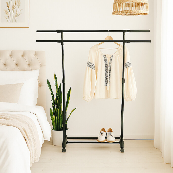 Relaxdays Clothes Rack with Wheels and Double Rod