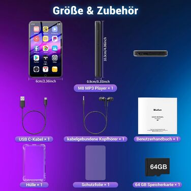 MP3 плеєр 80GB Bluetooth WiFi з Spotify, Hi-Fi Lossless, FM-радіо, E-Book (чорний)