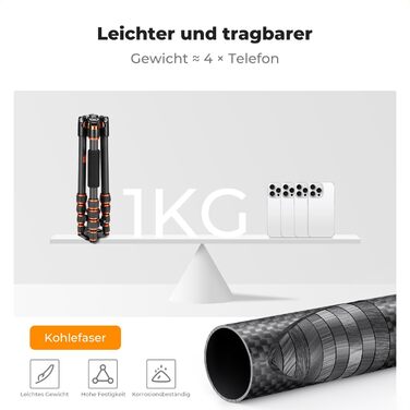 Штатив K&F Concept 152 см з карбону, легкий трипод з гнучким кульковим голівкою 360°, різьблення 1/4'', сумка для DSLR камери
