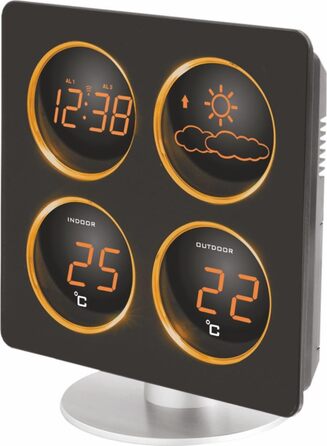 Technoline WS 6830 Weather Station with weather dendrometer, temperature display, 2 alarm functions, and snooze function, LED display, including outdoor transmitter TX 96-TW004, warm orange, black housing