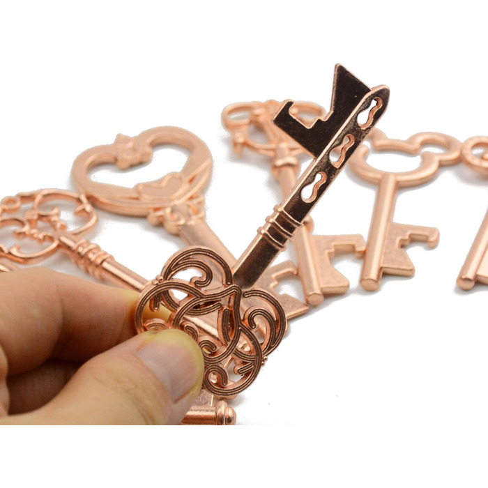 Makhry 50 Pcs Vintage Key Bottle Openers Wedding Key Skeleton Key Bottle Openers Wedding Favors Set with Pillow Boxes and Label (Rose Gold)