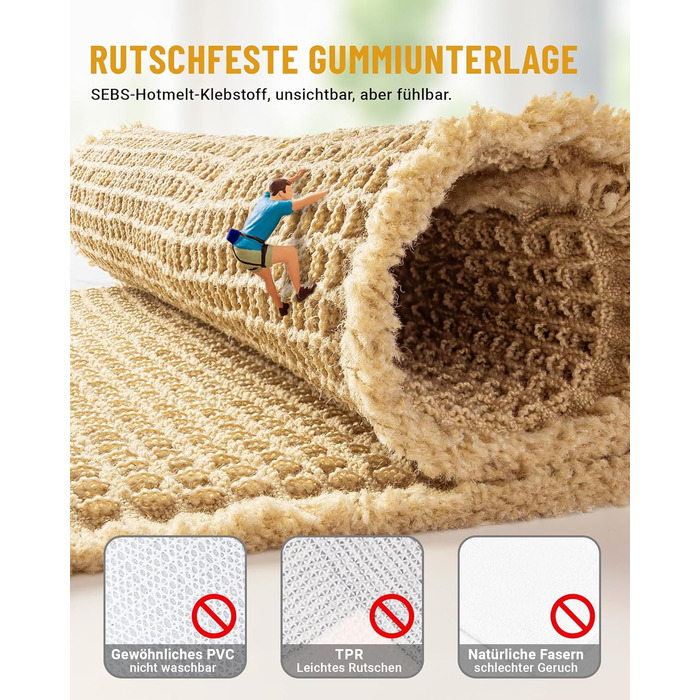 Boho Bathroom Rug Set - Non-Slip Bath Mats (2 Piece) - Washable Shower Rugs for Bathroom, Bedroom, Living Room - 51x120cm + 41x61cm Brown