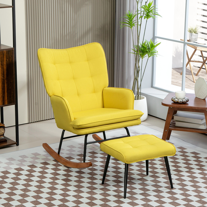 HOMCOM Rocking Chair Glider with Ottoman, Recliner Armchair, Linen-Look, Holds up to 130 kg, Beige for Living Room & Relaxation