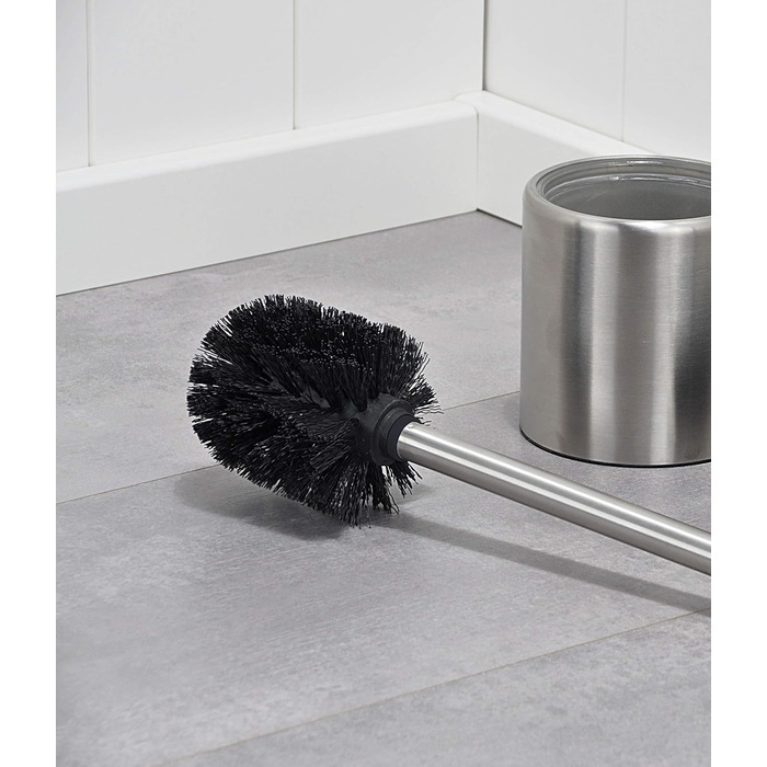 Набір для туалету Bambelaa: щітка для унітазу, гачок, контейнер з нержавіючої сталі, скло, чорний, срібний (10 x 36,5 см)