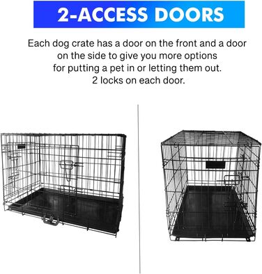 Клітка для собак 91x56x62 см, складана з 2 дверцятами, переноска для авто, вольєр для собак, дротяна клітка, розмір L (120x75x79 см)