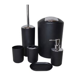 Набір для ванної кімнати 6 предметів, чорний: аксесуари для ванної, туалетний набір, кошик для сміття, стакан для зубних щіток, мильниця, дозатор для мила - пластик