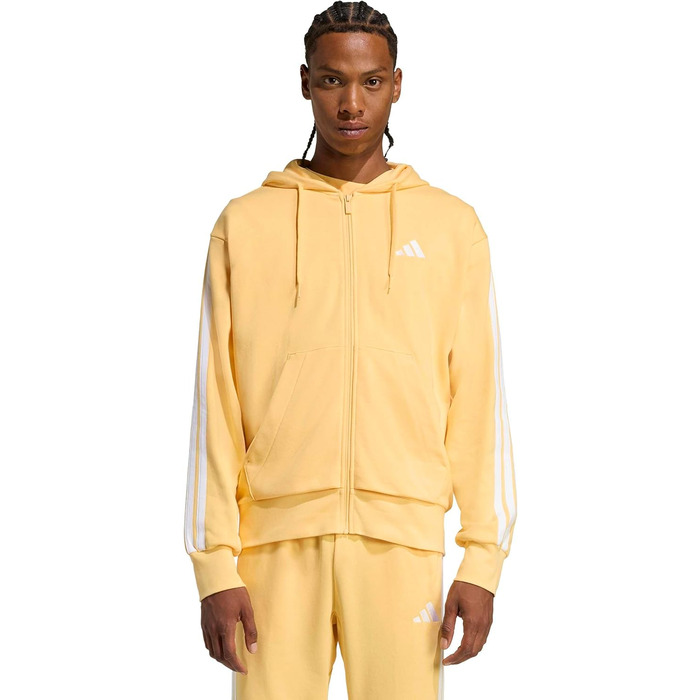 Чоловіча толстовка на блискавці Adidas Essential Three Stripes French Terry Hoodie (M, Semi Ice Tangerine/White)