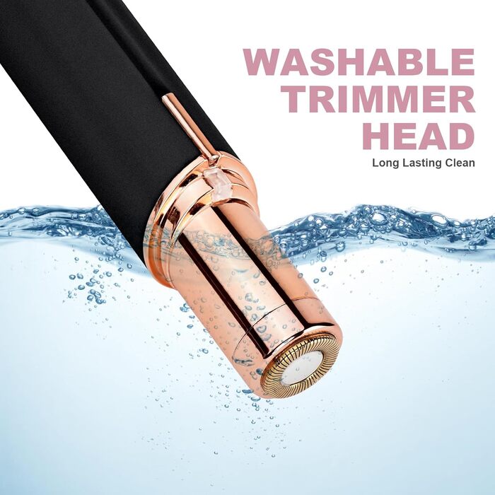 Електричний пристрій для видалення волосся з обличчя URAQT для жінок, USB, безболісний, тример для тіла та обличчя, LED-підсвічування, рожеве золото (чорний)