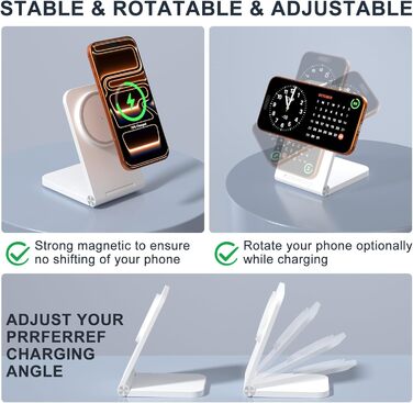 Бездротова зарядка MagSafe, складана, швидка, сумісна з iPhone 17, 16, 15, 14, 13, 12, AirPods 3/2/Pro 2/Pro (G240 White)