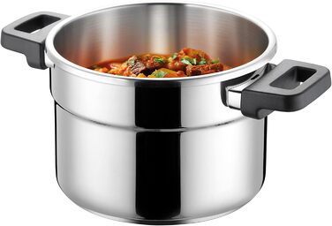 Каструля-скороварка Tescoma ULTIMA 6 л з індукційним дном, інтуїтивним регулюванням тиску та датчиком, 4-кратна безпека, з ситом, срібна