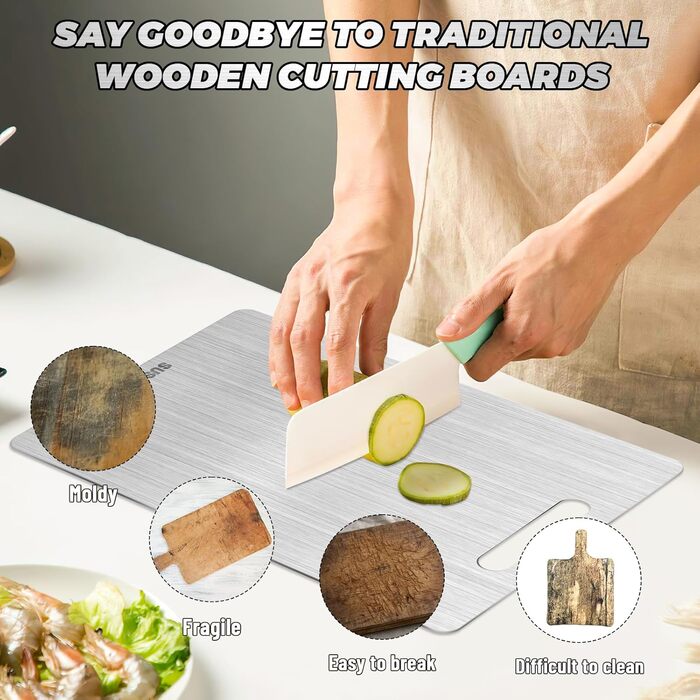 Набір з 2 титанових дощок для нарізання, нержавіюча сталь, двосторонні, харчова якість, для м'яса, овочів, фруктів