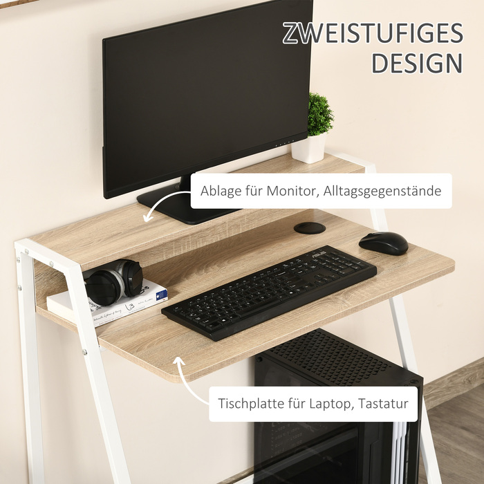 HOMCOM Desk Modern Computer Desk with Storage Shelf & Cable Management Metal Frame White Oak 84x45x85cm for Home Office & Study