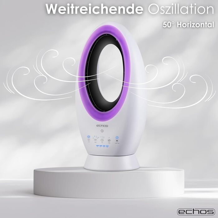 Турбовентилятор Echos® 2-в-1 з акумулятором: підлоговий та настільний, з пультом керування, бездротовий, тихий, з осциляцією та LED-підсвіткою