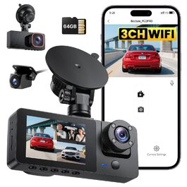 Відеореєстратор Bestsee 2.5K для авто (передній, задній, салон), 64GB SD-карта, нічна зйомка, паркування, G-сенсор, IPS 2.35