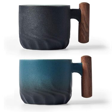 Набір з 4 еспресо-чашок ERBO 70 мл, преміум-кераміка, з ручкою, чорний + синій (2 набори)