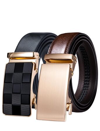 Чоловічий шкіряний ремінь Barry.Wang чорного кольору з 3 автоматичними пряжками, регульований бізнес-пояс (130 см), у подарунковій коробці