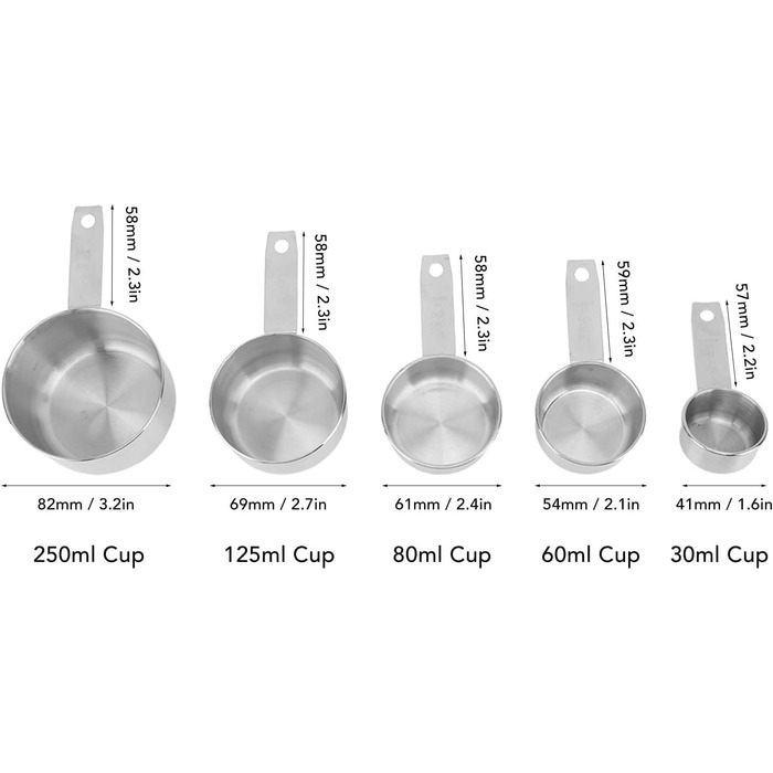 Stainless steel measuring cups, stainless steel measuring spoon set, 5-piece metal measuring cup set, nesting measuring cups, mini measuring spoons, stackable measuring cups for baking and cooking / 1366