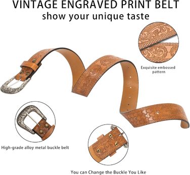 Жіночий/Чоловічий Ремінь Cowboy Стиль з Регульованою Пряжкою INOGIH - Ремінь з Вигравіюванням для Джинсів, Штанів, Суконь (30'-39')