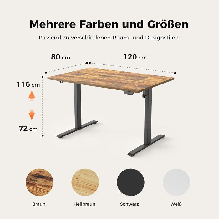 Регульований за висотою стіл Agilestic: електричний, з пам'яттю, ергономічний, для роботи та ігор, 120 x 80 см, білий/коричневий