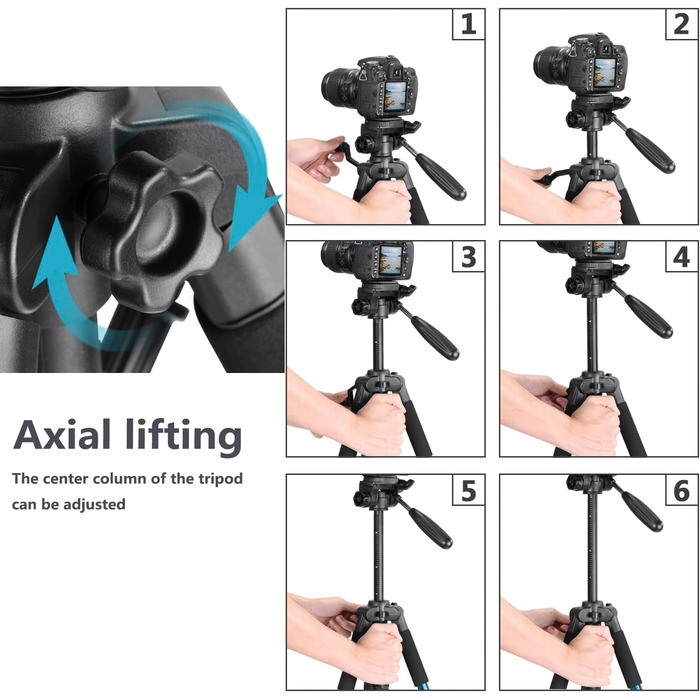 Штатив для камери Neewer 142 см з алюмінієвого сплаву з 3-стороннім поворотним кріпленням, сумка, підтримка до 4 кг, синій (SAB234)
