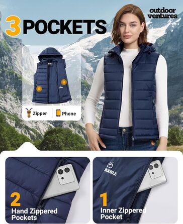 Стьобана жилетка Outdoor Ventures для жінок з капюшоном, гібридна спортивна жилетка для туризму, кемпінгу та велоспорту, темно-синій, XXL