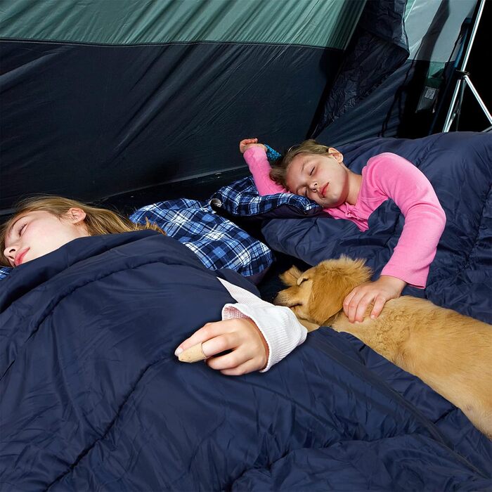 Cotton Flannel Double Sleeping Bag for Camping, Hiking, and Backpacking - Queen Size 2 Person Waterproof Sleeping Bag for Adults & Teens - Lightweight Blue/Blue