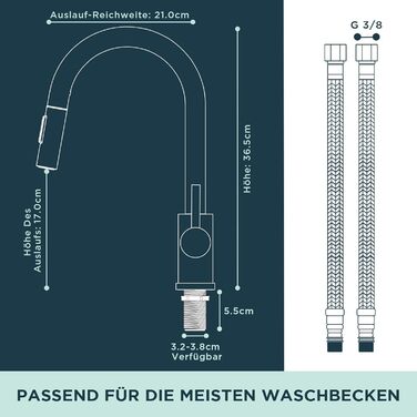 Кран кухонний FORIOUS чорний з висувною лійкою, поворотний на 360°, матовий, для кухні