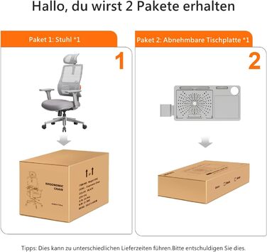 Офісне крісло Newtral MAGICH 003: ергономічне, з підлокітниками та підголівником, до 150 кг, сірого кольору + знімна стільниця