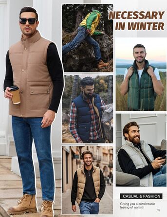 Xnova Тепла зимова жилетка для чоловіків з флісовою підкладкою Sherpa, жилетка-куртка, для полювання, роботи, на відкритому повітрі, хакі, розмір L