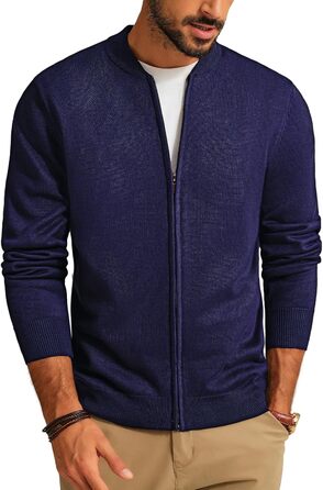 Кардиган чоловічий PJ PAUL JONES з рельєфним в'язанням, на блискавці та зі стійким коміром, зимова куртка для чоловіків (L, темно-синій)
