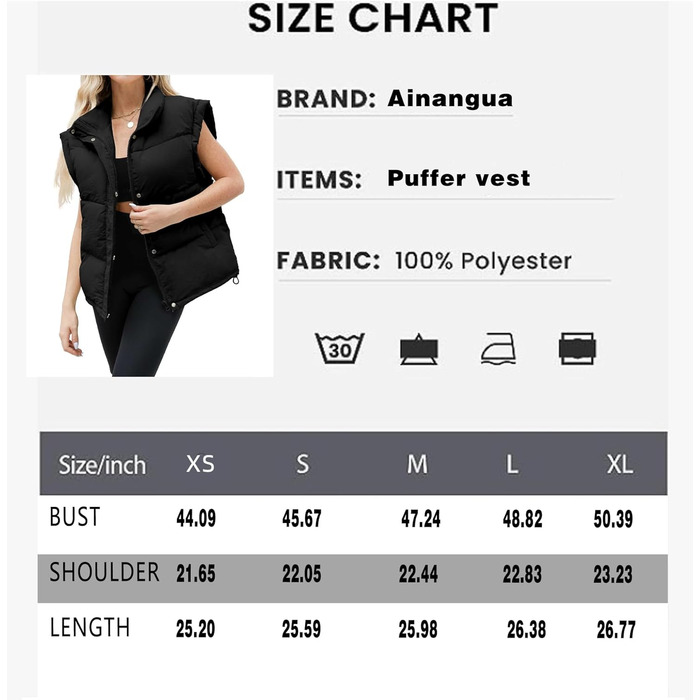 Жіноча пухова жилетка Ainangua з коміром-стійкою, на блискавці, без рукавів, тепла, чорна (XXL)