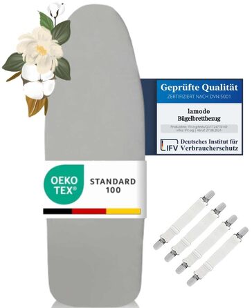 Чохол для прасувальної дошки 120x40 см - бавовна 100%, для прасування з парою, XL, сірий