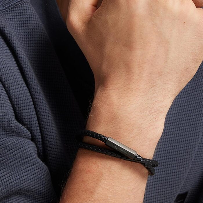 Чоловічий шкіряний браслет Calvin Klein LATCH Black подвійне обплетення