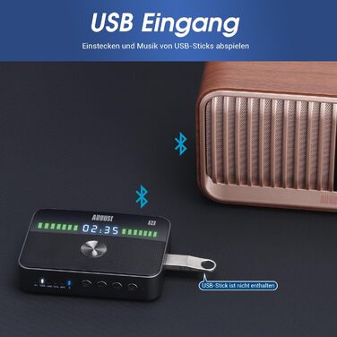 August MR285 Bluetooth 5.3 Аудіо Адаптер: Передавач/Приймач з NFC, Multipoint, AUX, RCA, Оптичний, Коаксіальний, USB для TV, PC, Авто