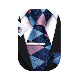 Набір краватки з шовковим квітковим малюнком Barry.Wang: краватка, запонки, нагрудна хустинка (блакитний принт)