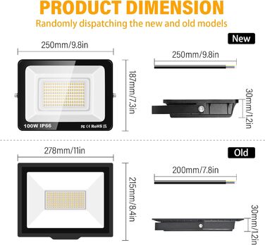RIGIDON 2x 75W LED Floodlights Outdoor, 7500LM Outdoor Spotlight, 3000K Warm White IP66 Waterproof LED Floodlight, Outdoor Lamp for Garden, Courtyards, Garage, Hotel, Sports Field, Workshop (1 x 100W)
