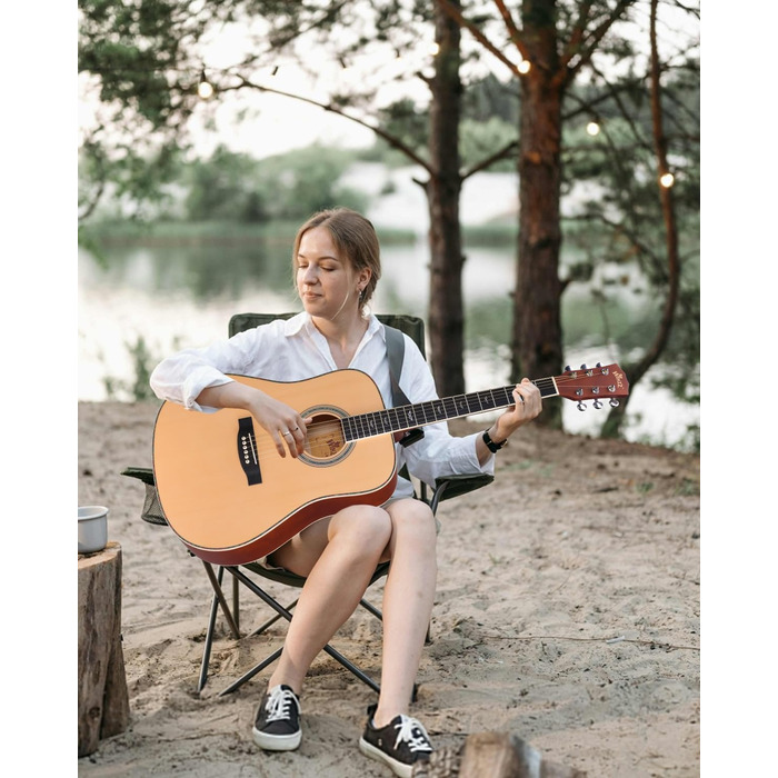Акустична гітара Winzz 4/4 для початківців, 41 дюйм з чохлом, тюнером, ремінком, медіатором, запасним струною та підставкою (натуральний колір)